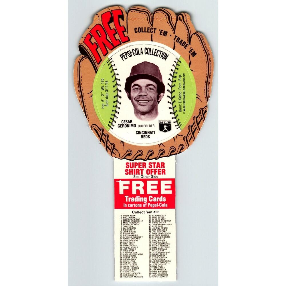 Pepsi-Cola Baseball Trading Card 1977 Cesar Geronimo Cincinnati Reds MLB Trade